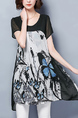 Black and Colorful Loose Plus Size Chiffon Printed Linking Above Knee Plus Size Shift Dress for Casual Party