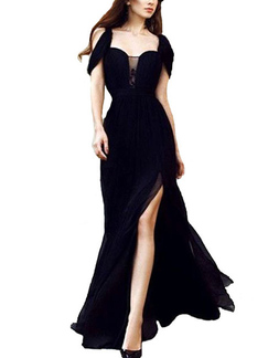 Black Slim Full Skirt Sling Chiffon Furcal Asymmetrical Hem Dress for Party Evening Cocktail Prom