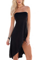 Black Slim Off-Shoulder Strapless Furcal Adjustable Waist Above Knee Dress for Casual Party Beach