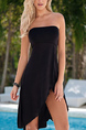 Black Slim Off-Shoulder Strapless Furcal Adjustable Waist Above Knee Dress for Casual Party Beach
