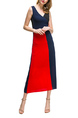 Blue and Black and Red Slim A-Line V Neck Linking Midi Dress for Casual Party Evening
