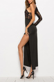 Black Slim Plus Size One Shoulder Lace Over-Hip Linking Furcal See-Through Maxi Long Sleeve Dress for Party Evening Cocktail