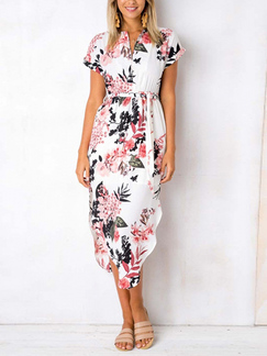 Colorful Slim Plus Size V Neck Linking Band Printed Floral Midi Dress for Casual Party Beach