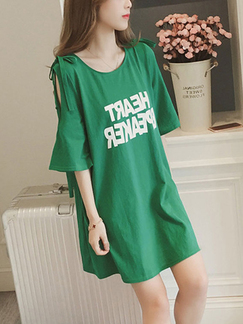 Green Loose Plus Size Round Neck Linking Located Printing Shift Above Knee Dress for Casual Party