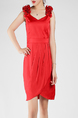 Red Slim A-Line V Neck Linking Asymmetrical Hem Above Knee Dress for Casual Party