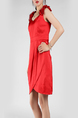 Red Slim A-Line V Neck Linking Asymmetrical Hem Above Knee Dress for Casual Party