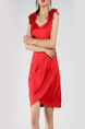 Red Slim A-Line V Neck Linking Asymmetrical Hem Above Knee Dress for Casual Party