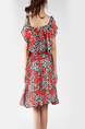 Black and Red Slim Plus Size A-Line Round Neck Chiffon Linking Adjustable Waist Bead Above Knee Floral Dress for Casual Party