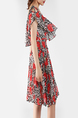 Black and Red Slim Plus Size A-Line Round Neck Chiffon Linking Adjustable Waist Bead Above Knee Floral Dress for Casual Party