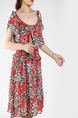 Black and Red Slim Plus Size A-Line Round Neck Chiffon Linking Adjustable Waist Bead Above Knee Floral Dress for Casual Party