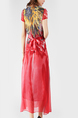 Red and Colorful Slim Full Skirt Round Neck Chiffon Linking Contrast Sequins Stitching Midi Dress for Evening Party Cocktail