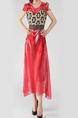 Red and Colorful Slim Full Skirt Round Neck Chiffon Linking Contrast Sequins Stitching Midi Dress for Evening Party Cocktail