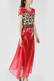 Red and Colorful Slim Full Skirt Round Neck Chiffon Linking Contrast Sequins Stitching Midi Dress for Evening Party Cocktail