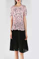Pink and Black Slim Plus Size A-Line Round Neck Chiffon Pleated Linking Above Knee Dress for Casual