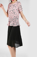 Pink and Black Slim Plus Size A-Line Round Neck Chiffon Pleated Linking Above Knee Dress for Casual