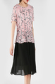 Pink and Black Slim Plus Size A-Line Round Neck Chiffon Pleated Linking Above Knee Dress for Casual