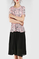 Pink and Black Slim Plus Size A-Line Round Neck Chiffon Pleated Linking Above Knee Dress for Casual