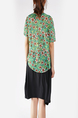 Green and Black Loose Plus Size A-Line Round Neck Linking Floral Knee Length Dress for Casual Party Office