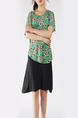 Green and Black Loose Plus Size A-Line Round Neck Linking Floral Knee Length Dress for Casual Party Office