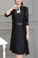 Black Plus Size Two-Piece Slim Lapel Buttons Mesh See-Through Long Sleeve Knee Length Dress for Office Evening
