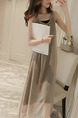 Beige Chiffon Two-Piece Plus Size Loose Round Neck Sling See-Through Shift Maxi Dress for Casual