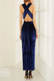 Blue Slim Cross Backless Maxi  Dress for Party Evening Cocktail