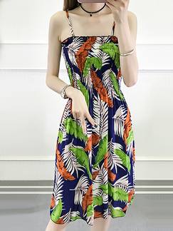Colorful Slim A-Line Sling Printed Adjustable Chest Open Back Fit & Flare Slip Knee Length Dress for Casual Party