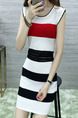 Black White and Red Bodycon Contrast Stripe Above Knee Dress for Casual Party