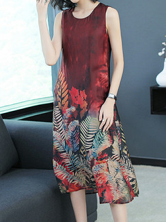 Colorful Loose Printed Midi Shift Plus Size Dress for Casual Party