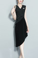 Black Slim Linking Stripe Asymmetrical Knee Length Dress for Evening Party Office