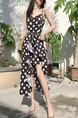 Black and White Slim Polka Dot Maxi Slip Dress for Casual Party Evening