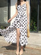 White and Black Slim Polka Dot Maxi Slip Dress for Casual Party Evening