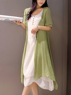 White and Green Loose Contrast Two-Piece Midi Pluus Size Shift Dress for Casual Party