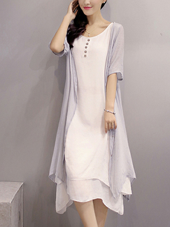 White and Light Gray Loose Contrast Two-Piece Plus Size Shift Dress for Casual Party