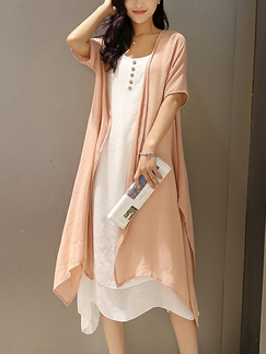 White and Pink-Orange Loose Contrast Two-Piece Plus Size Shift Dress for Casual Party