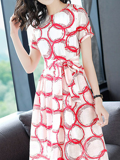 Red and White Slim A-Line Polka Dot Midi Fit & Flare Plus Size Dress for Casual Party