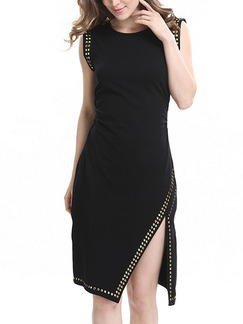 Black Slim Furcal Bead Knee Length Plus Size Bodycon Dress for Party Evening Casual
