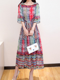 Colorful Slim Printed Maxi Plus Size Dress for Casual Party