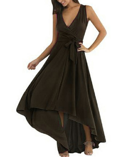 Black Loose Band Maxi V Neck Wrap Dress for Evening Party Cocktail Ball
