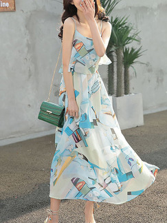 Colorful Loose Printed Maxi Slip Dress for Casual Party Beach