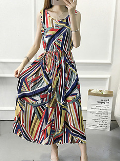 Colorful Loose Printed Maxi Fit & Flare Dress for Casual Party