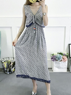 Colorful Loose Printed Maxi Plus Size V Neck Dress for Casual Party