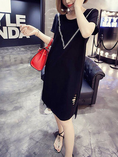 Black Loose H-Shaped Above Knee Shift Dress for Casual Party
