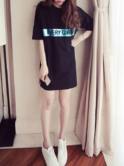 Black Loose H-Shaped Letter Above Knee Shift Plus Size Dress for Casual Party