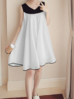 White Loose Contrast Linking Knee Length Shift Plus Size Dress for Casual Party