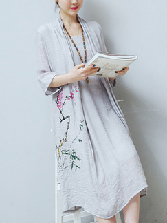 Gray Loose Located Printing Midi Plus Size Shift Dress for Casual