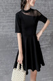 Black Slim Pleated Mesh Above Knee Fit & Flare Pluus Size Dress for Casual Party