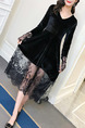 Black Slim Linking Lace Midi Long Sleeve V Neck Plus Size Dress for Party Evening Cocktail