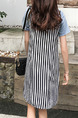 Blue White and Black Slim H-Shaped Seem-Two Stripe Above Knee Shift Plus Size Dress for Casual