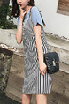 Blue White and Black Slim H-Shaped Seem-Two Stripe Above Knee Shift Plus Size Dress for Casual